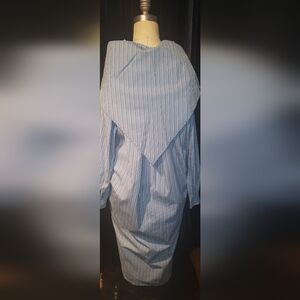 NWT Blue Pinstripe Kanerchief  pinstripe shirt Dress with Cape Detail